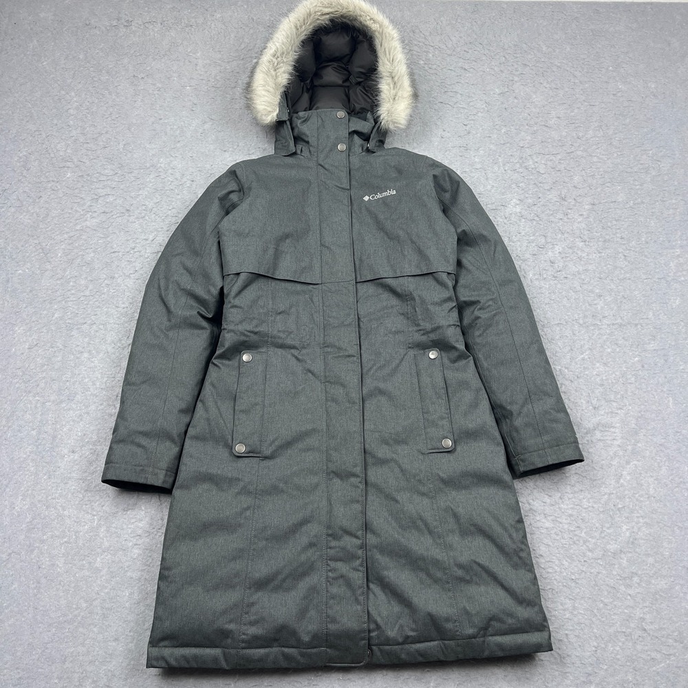 Columbia Apres Arson II Jacket Womens XS Grey Duck Down Insulated Parka Fur Hood